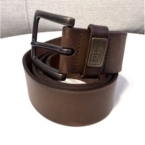 Fossil Genuine Leather Belt 1 1/2" Wide Brown with Bronze Buckle Size 38